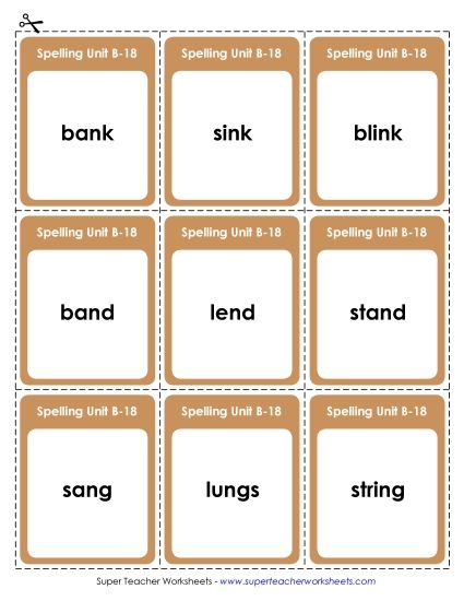 Flashcards, Word Wheel, and Slider - Flashcards (B-18) (Printable PDF Worksheet)