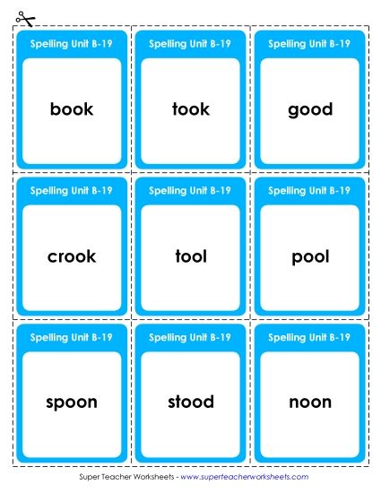 Flashcards, Word Wheel, and Slider - Flashcards (B-19) (Printable PDF Worksheet)