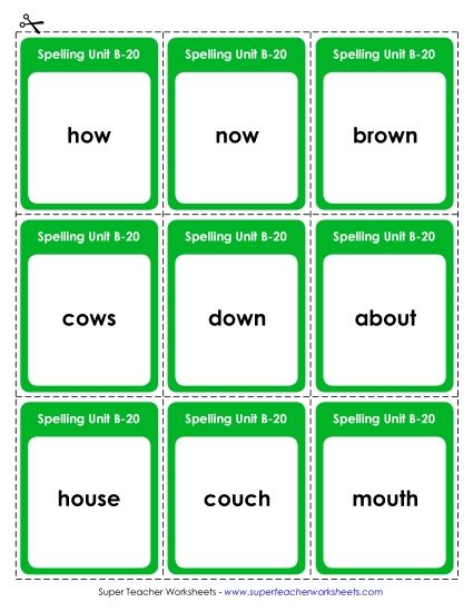 Flashcards, Word Wheel, and Slider - Flashcards (B-20) (Printable PDF Worksheet)