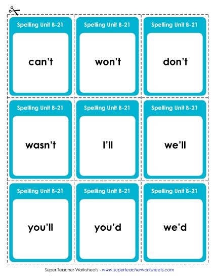 Flashcards, Word Wheel, and Slider - Flashcards (B-21) (Printable PDF Worksheet)