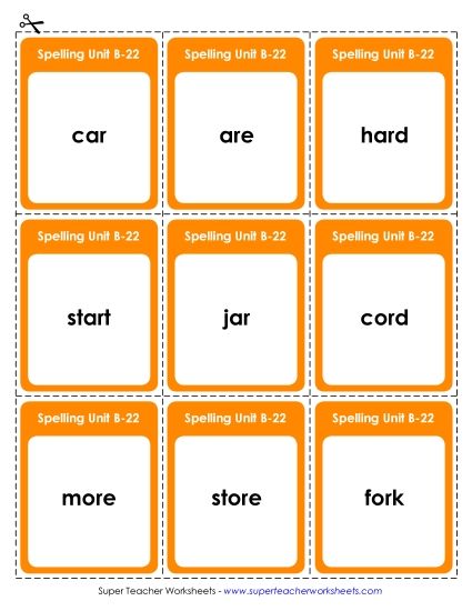 Flashcards, Word Wheel, and Slider - Flashcards (B-22) (Printable PDF Worksheet)