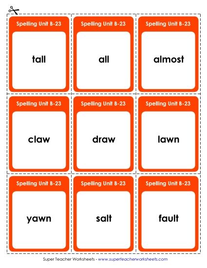 Flashcards, Word Wheel, and Slider - Flashcards (B-23) (Printable PDF Worksheet)