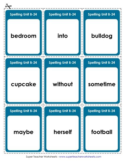 Flashcards, Word Wheel, and Slider - Flashcards (B-24) (Printable PDF Worksheet)