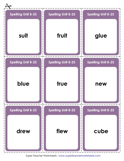Flashcards, Word Wheel, and Slider - Flashcards (B-25) (Printable PDF Worksheet)