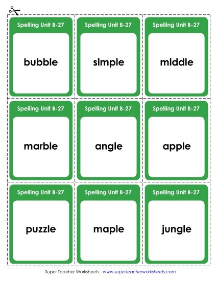 Flashcards, Word Wheel, and Slider - Flashcards (B-27) (Printable PDF Worksheet)
