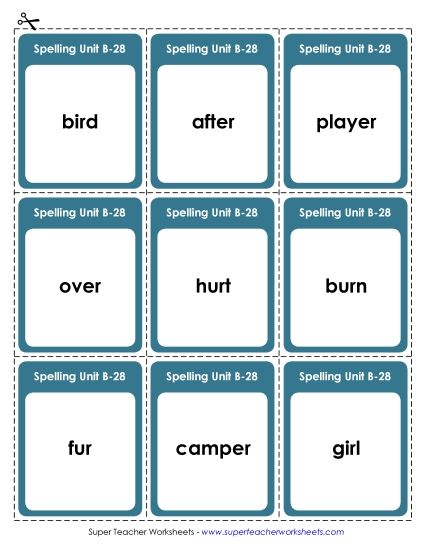 Flashcards, Word Wheel, and Slider - Flashcards (B-28) (Printable PDF Worksheet)