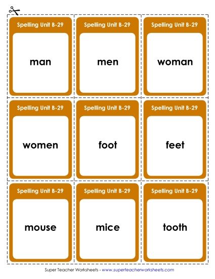 Flashcards, Word Wheel, and Slider - Flashcards (B-29) (Printable PDF Worksheet)