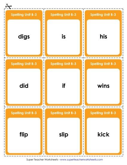 Flashcards, Word Wheel, and Slider - Flashcards (B-3) (Printable PDF Worksheet)