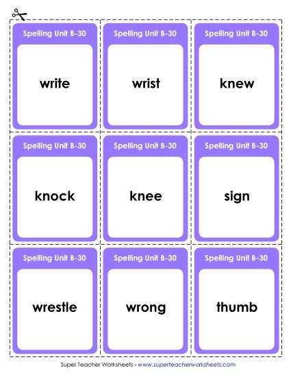 Flashcards, Word Wheel, and Slider - Flashcards (B-30) (Printable PDF Worksheet)