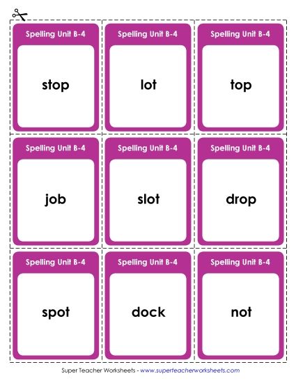 Flashcards, Word Wheel, and Slider - Flashcards (B-4) (Printable PDF Worksheet)