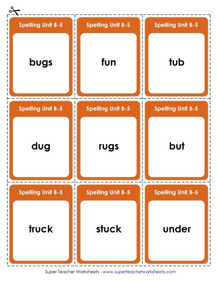 Flashcards, Word Wheel, and Slider - Flashcards (B-5) (Printable PDF Worksheet)