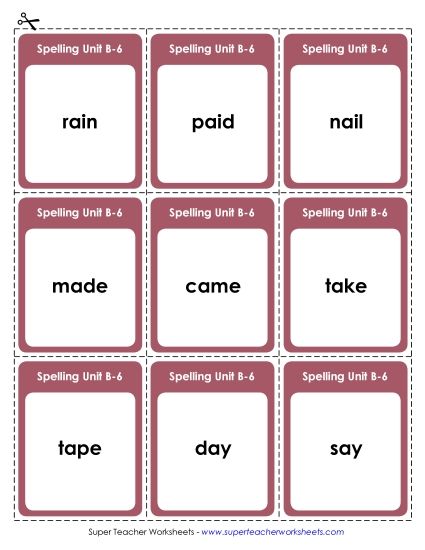 Flashcards, Word Wheel, and Slider - Flashcards (B-6) (Printable PDF Worksheet)