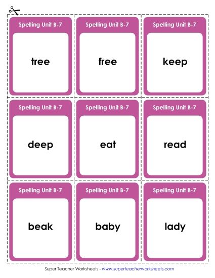 Flashcards, Word Wheel, and Slider - Flashcards (B-7) (Printable PDF Worksheet)