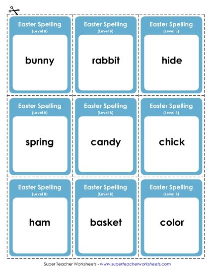 Flashcards, Word Wheel, and Slider - Flashcards (B-Easter) (Printable PDF Worksheet)