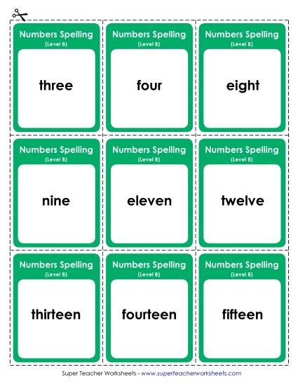 Flashcards, Word Wheel, and Slider - Flashcards (B-Number Words)  (Printable PDF Worksheet)