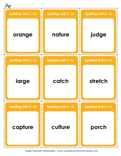 Flashcards and Word Wheel - Flashcards (C-16) (Printable PDF Worksheet)