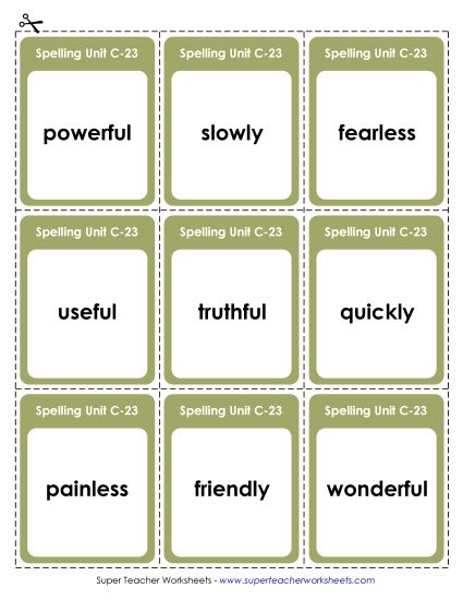 Flashcards and Word Wheel - Flashcards (C-23) (Printable PDF Worksheet)