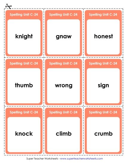 Flashcards and Word Wheel - Flashcards (C-24) (Printable PDF Worksheet)