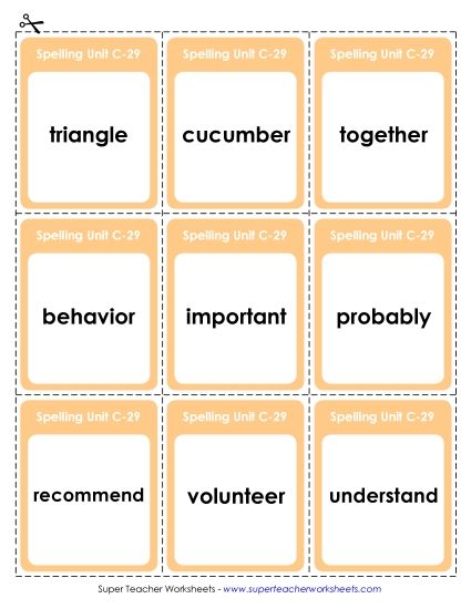 Flashcards and Word Wheel - Flashcards (C-29) (Printable PDF Worksheet)