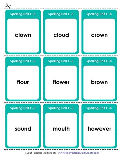 Flashcards and Word Wheel - Flashcards (C-8) (Printable PDF Worksheet)
