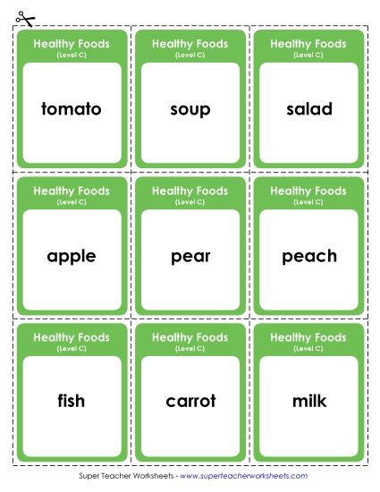 Flashcards and Word Wheel - Flashcards (C-Healthy Foods)  (Printable PDF Worksheet)