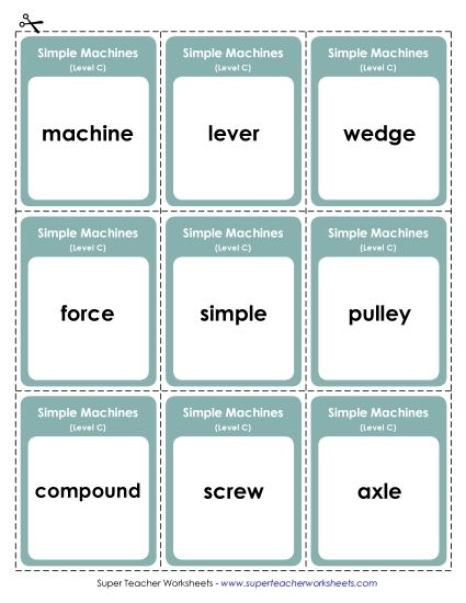 Flashcards and Word Wheel - Flashcards (C-Simple Machines Words) (Printable PDF Worksheet)