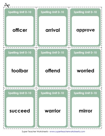 Flashcards - Flashcards (D-10) (Printable PDF Worksheet)