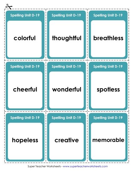 Flashcards - Flashcards (D-19) (Printable PDF Worksheet)