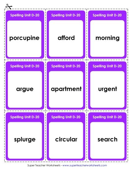 Flashcards - Flashcards (D-20) (Printable PDF Worksheet)