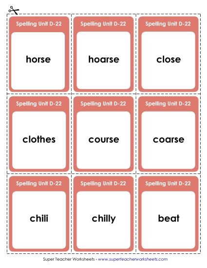 Flashcards - Flashcards (D-22) (Printable PDF Worksheet)