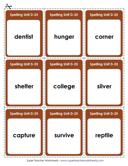 Flashcards - Flashcards (D-25) (Printable PDF Worksheet)