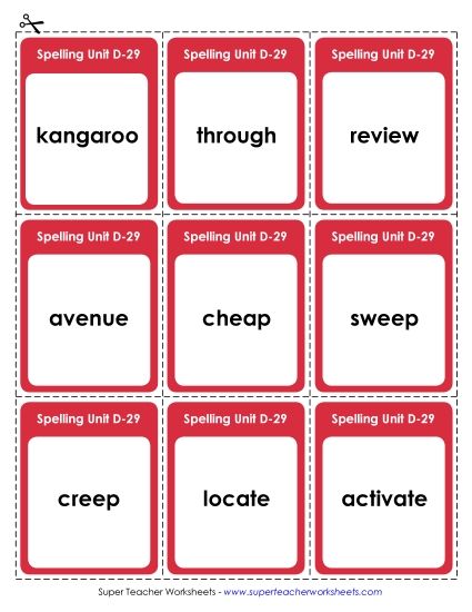 Flashcards - Flashcards (D-29) (Printable PDF Worksheet)