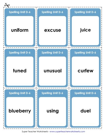 Flashcards - Flashcards (D-6) (Printable PDF Worksheet)