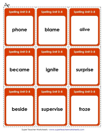 Flashcards - Flashcards (D-8) (Printable PDF Worksheet)