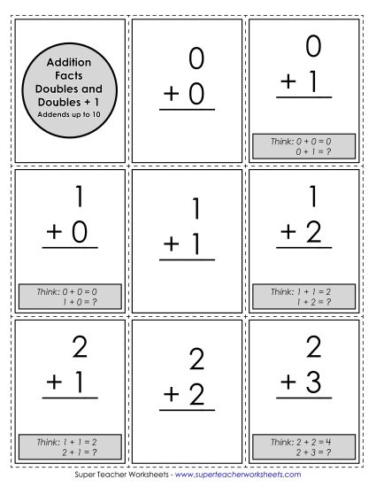 Flashcards and Sliders - Flashcards: Doubles & Doubles Plus 1 (Printable PDF Worksheet)