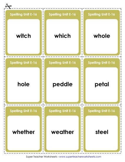 Flashcards - Flashcards (E-16) (Printable PDF Worksheet)