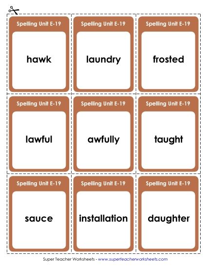 Flashcards - Flashcards (E-19) (Printable PDF Worksheet)