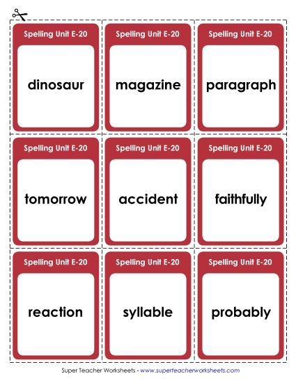 Flashcards - Flashcards (E-20) (Printable PDF Worksheet)