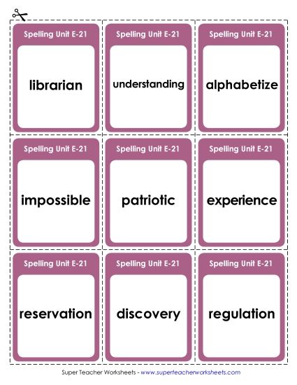 Flashcards - Flashcards (E-21) (Printable PDF Worksheet)