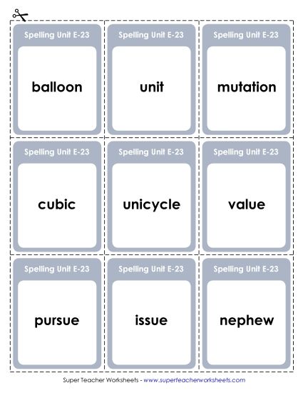 Flashcards - Flashcards (E-23) (Printable PDF Worksheet)