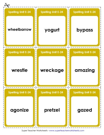 Flashcards - Flashcards (E-24) (Printable PDF Worksheet)
