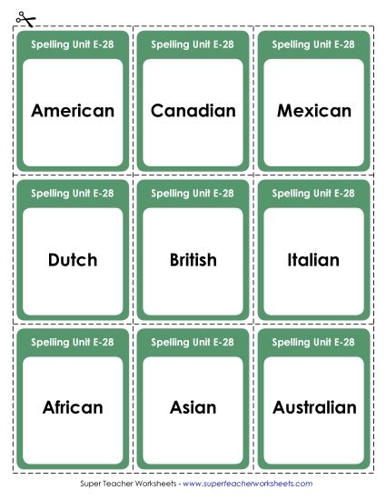 Flashcards - Flashcards (E-28) (Printable PDF Worksheet)