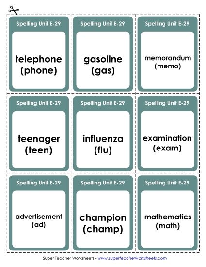 Flashcards - Flashcards (E-29) (Printable PDF Worksheet)