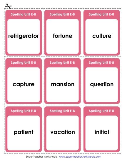 Flashcards - Flashcards (E-8) (Printable PDF Worksheet)