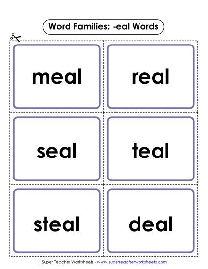 Word Slider, Flashcards, and Word Wheel - Flashcards (-eal) (Printable PDF Worksheet)