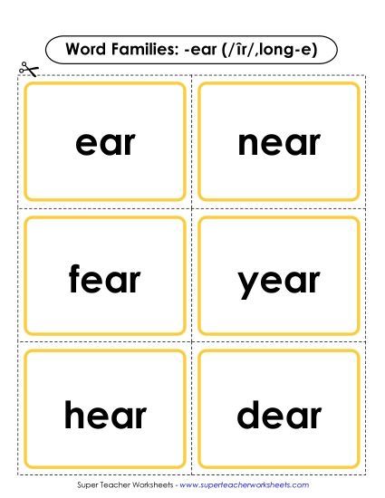 -ear ('eer' sound) Slider, Flashcards, & Word Wheel - Flashcards -ear (Long-e 
