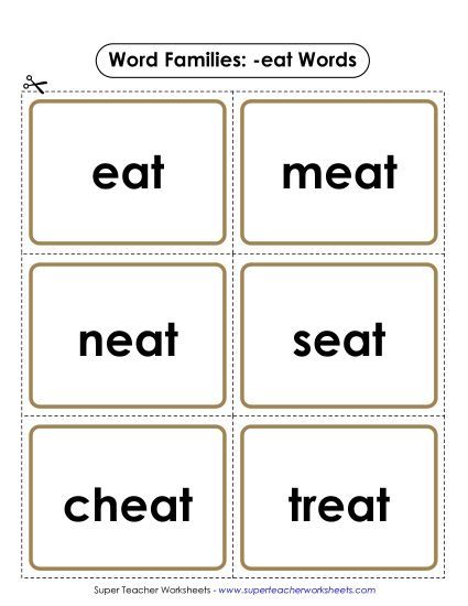 Word Slider, Flashcards, and Word Wheel - Flashcards (-eat) (Printable PDF Worksheet)