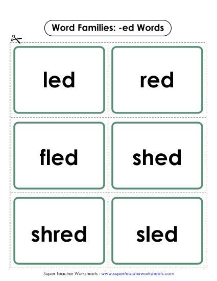 Word Slider, Flashcards, and Word Wheel - Flashcards (-ed) (Printable PDF Worksheet)