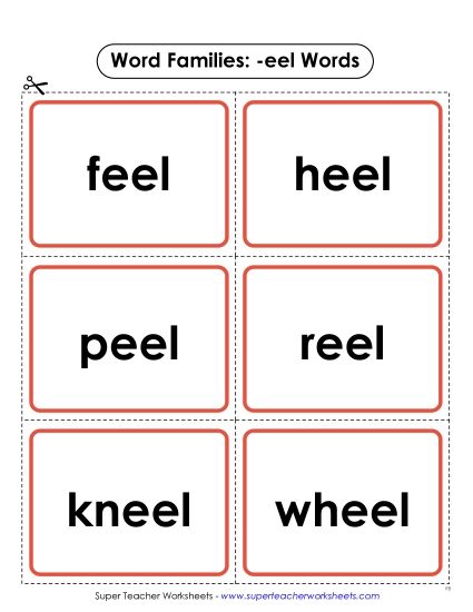 Word Slider, Flashcards, and Word Wheel - Flashcards (-eel) (Printable PDF Worksheet)