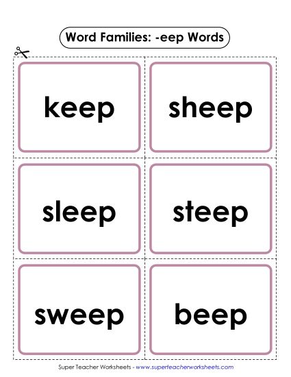 Word Slider, Flashcards, and Word Wheel - Flashcards (-eep) (Printable PDF Worksheet)